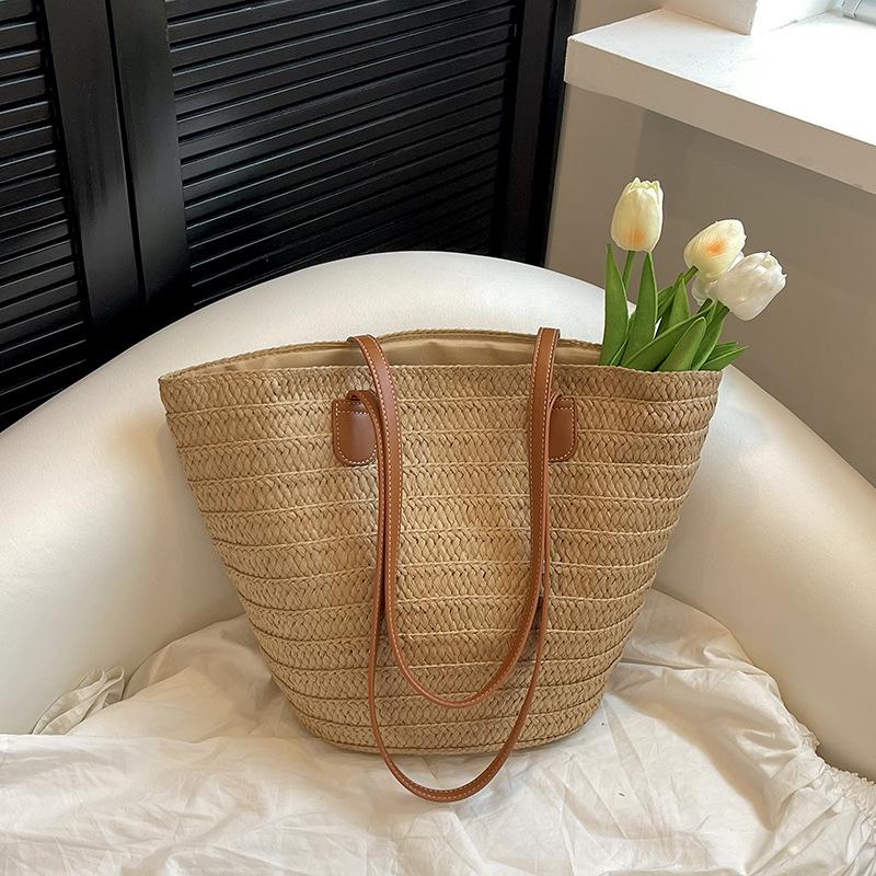 Ženy Pletený košík Spojky Taška s horní rukojetí Velká slaměná přenosná taška přes rameno Letní plážové peněženky Nákupní taška Dámská