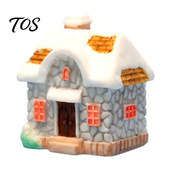 Miniature House Ornament Christmas Figurine, Resin Snow Village Statue, Tiny Winter Home Decor for Fairy Garden, Moss Landscape, Potted Plant