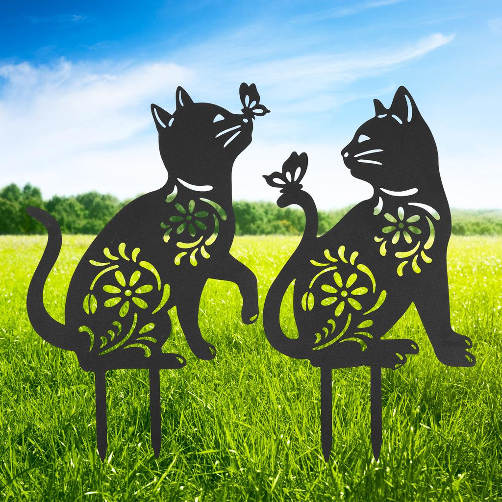 Garden Animal Silhouette Stakes Cat Chicken Iron Metal Statues Decorative Lawn Yard Outdoor Finish Hollow out Stakes