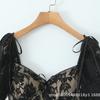 European and American style French retro sexy hottie black lace bow waist thin square neck dress short skirt women