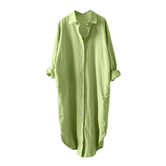 Women Shirt Lapel Long Sleeve Single Breasted Shirt Solid Color Loose Fit Mid-length Shirt Sunscreen Casual Shirt