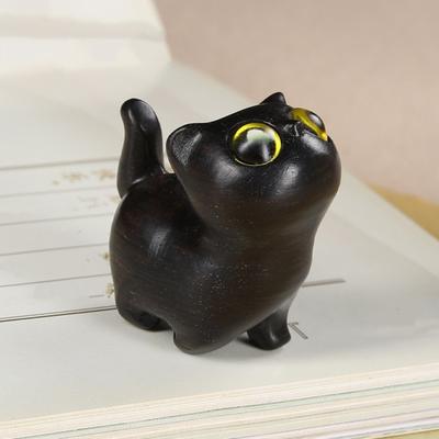 Escultura de Gato Preto Artesanal Yousheng Pequena Escultura de Gato Desenho Animado Miniatura de Gato Rústica Figura de Gato Fofa Decoração de Casa Presente para Amantes de Gatos Colecionadores