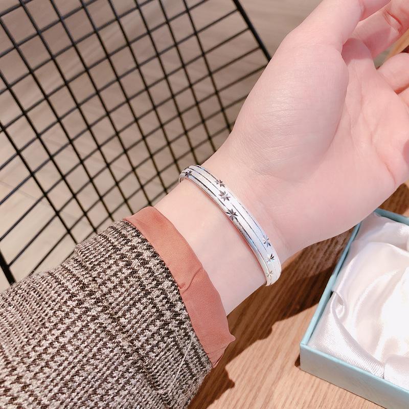 The Ancient Method of the Heart Sutra In the Starry Sky Matte Finish Opening Meteor Silver-plated Bracelet for Women, Matte Finish