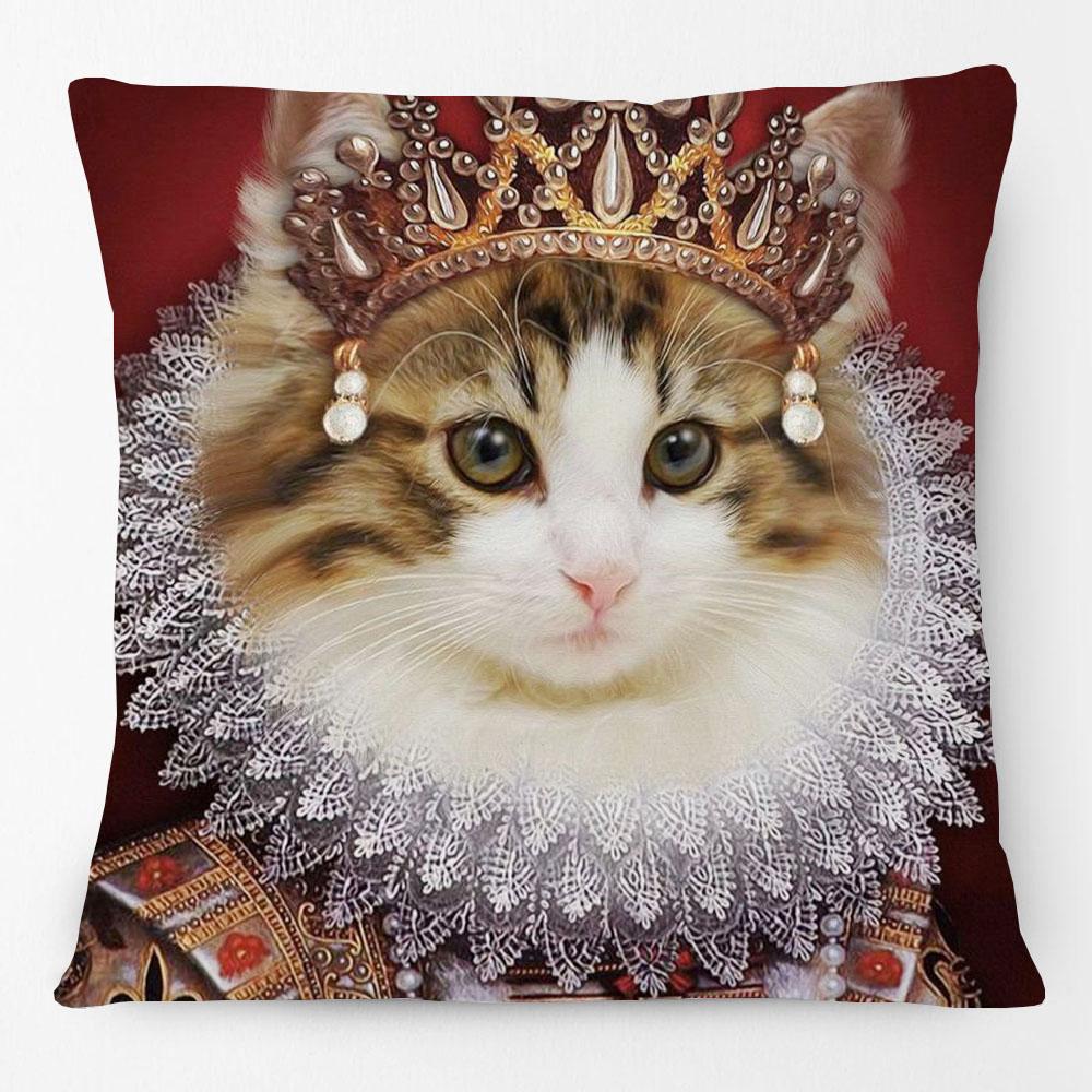 European Oil Painting Royal Court Cat Pug Dog With Costume Print Cushion Cover Pillow Case