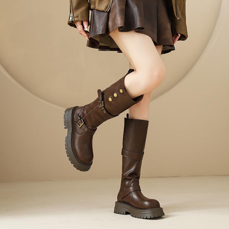 Retro British Style Thick Soled Long Boots for Women In Autumn and Winter , New High Heeled and Slim Looking Knight Boots