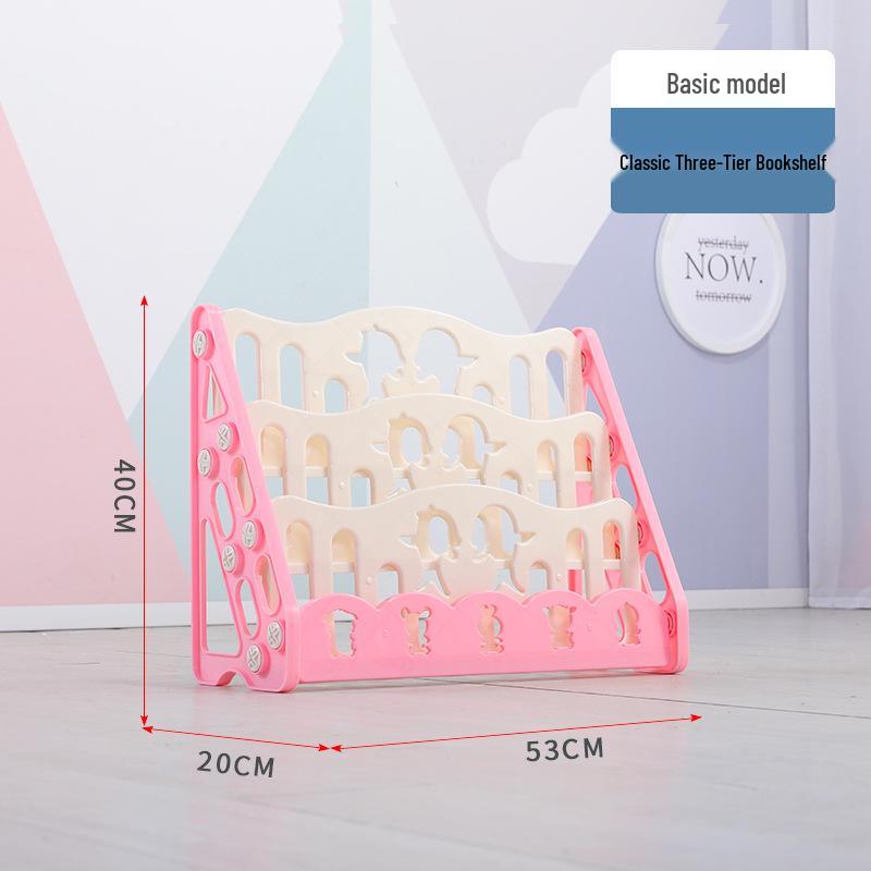 Kids' Floor-Standing Bookshelf & Toy Storage Rack - Plastic Cartoon Design