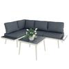 3 Piece Garden Furniture Set with 5-Level Adjustable Lounger, L Shaped Garden Corner Sofa with Cushions, Mesh Seat, Slatted Wood-Grain Table