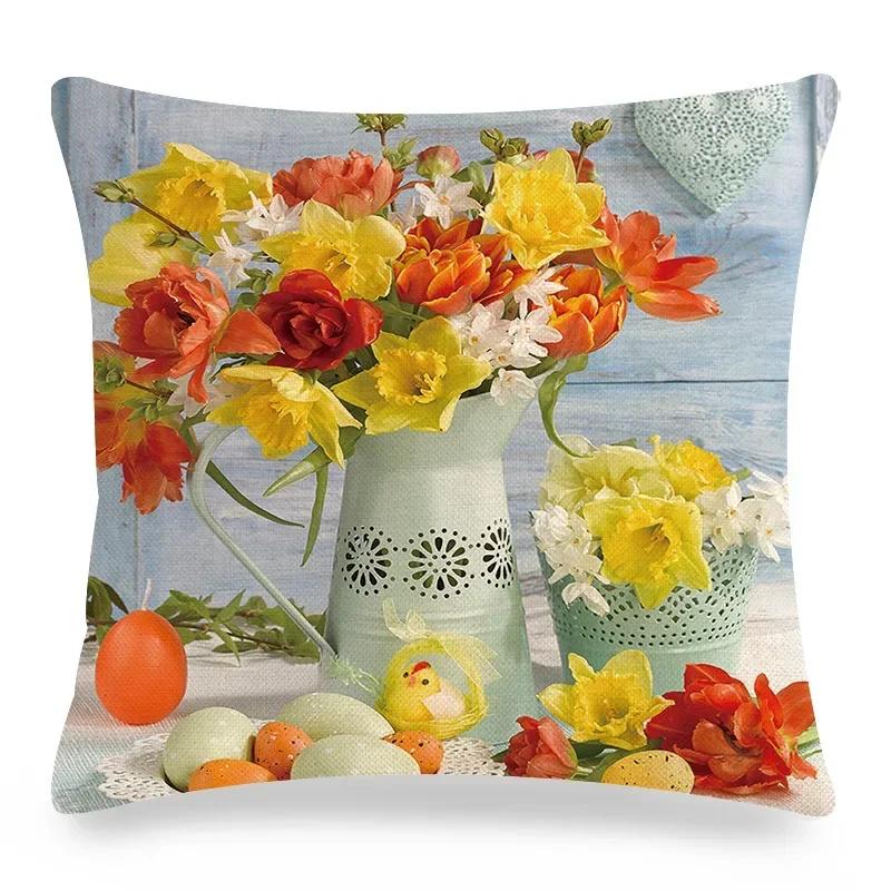Чехол на подушку  Весенние цветы  18x18 дюймов Льняная наволочка 45x45cm18x18Inch
