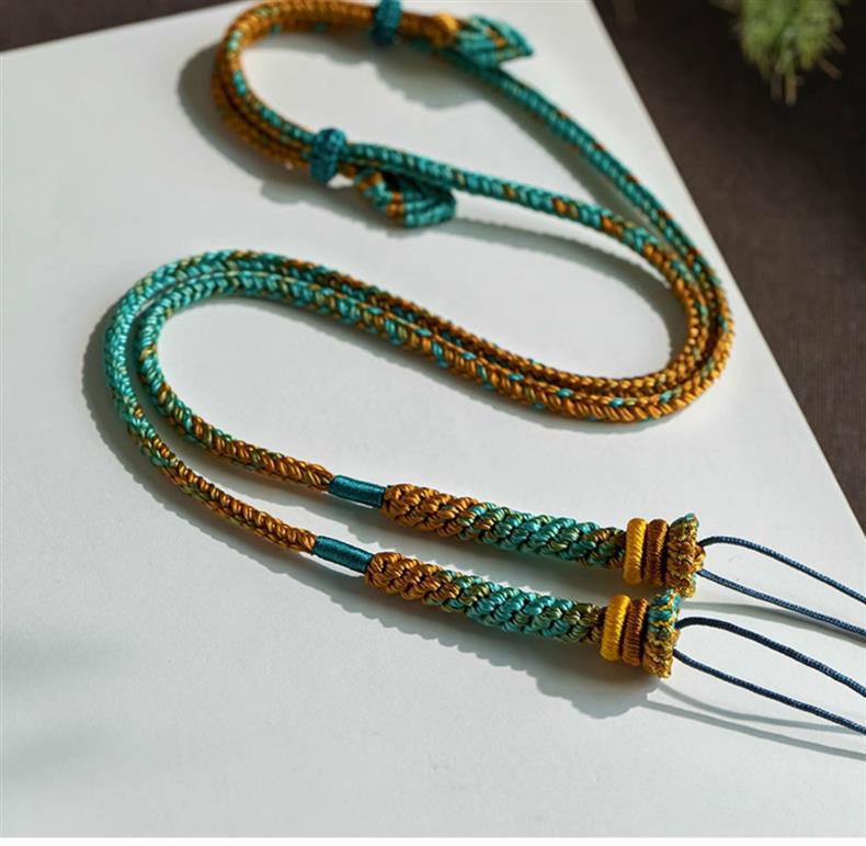 Hand-Woven Amber Turquoise Dzi Bead Sweater Chain for Men and Women