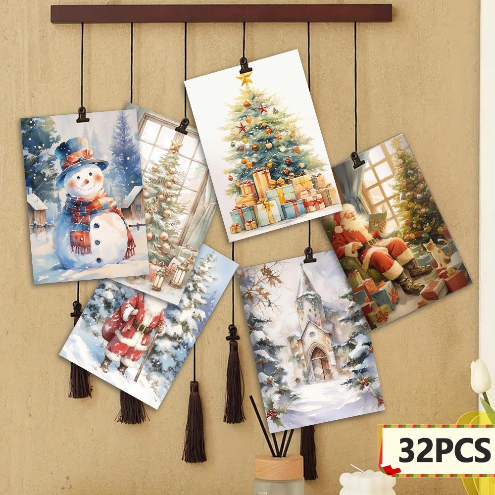 32 Stück Weihnachtliches Aquarell-Briefpapier, Schneeszene-Texturhintergrund, Kreative Illustrationen für Scrapbook, DIY-Tagebuch
