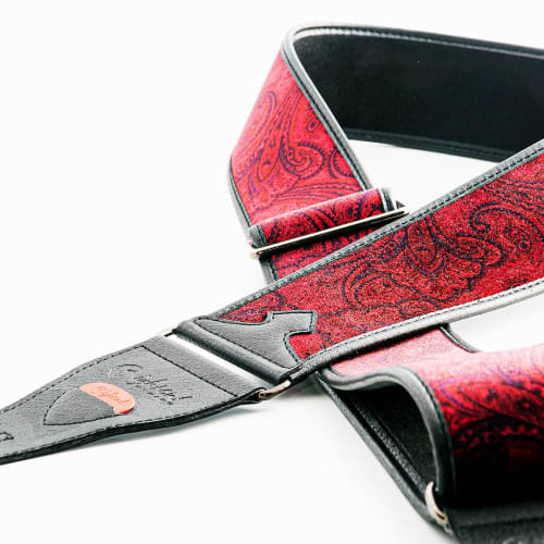 RightOn! STRAPS Guitar Strap, 7cm Wide, 95-150cm Long, PAISLEY VELVET-60 Red