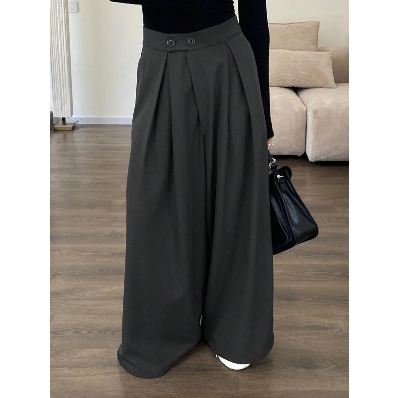 Damen High Waist Weiter Bein Gerader Lockerer Freizeit Anzug Hose