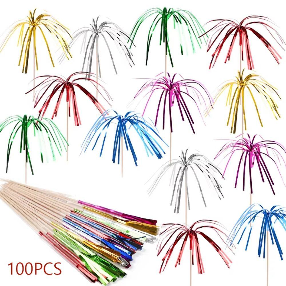 100 stk Engangs Dusker Fyrverkeri Kaketopp Fargerike Dessert Fruktpinner Strandfest