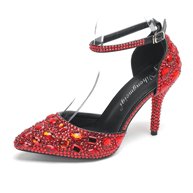 

2024 9cm High Heels Women Wedding Footwear High Heeled Pointed Multi-coloured Pumps Fashion High Quality Wedding Shoes Sandalias 34 красный