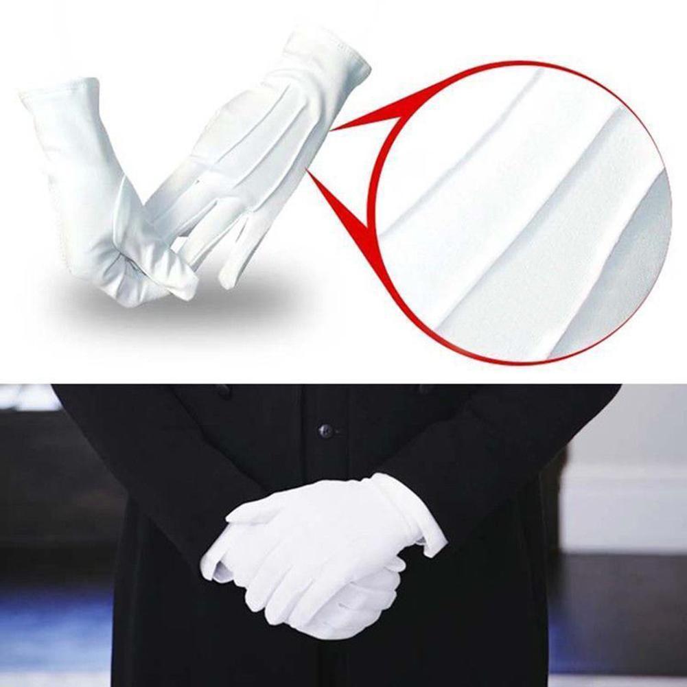 1pairs Formal Tuxedo Gloves - Nylon Guard Parade Gloves for Men and Women, White Cotton Marching Band Dress Gloves