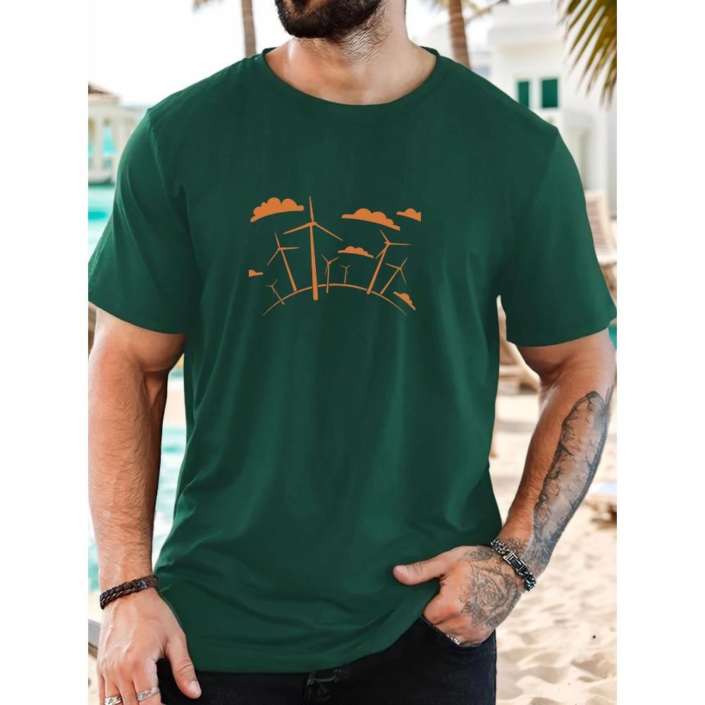 Men's Windmill Pattern Summer Casual Crew Neck Short T-Shirt