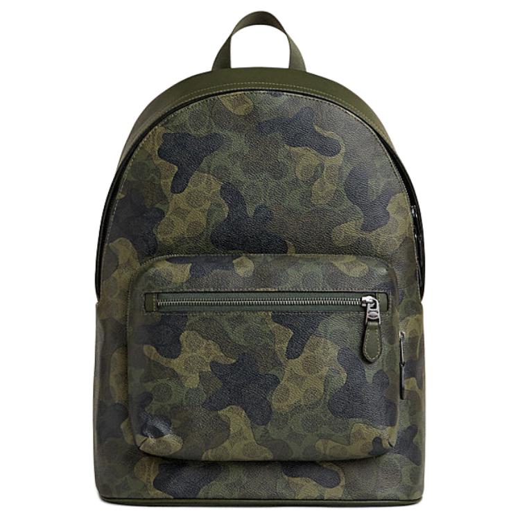 Coach West 32 Klassisches Logo Camouflage-Print Reißverschluss Kunstleder Rucksack Großer Herrenrucksack Tiefes Kleeblattgrün CW311-QBSB3