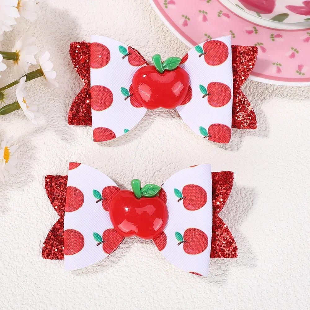 

2 шт./набор Милые банты для волос на клипсах «Снова в школу» для девочек, Симпатичные заколки для волос в виде школьного автобуса с принтом ленты, Бутиковый головной убор