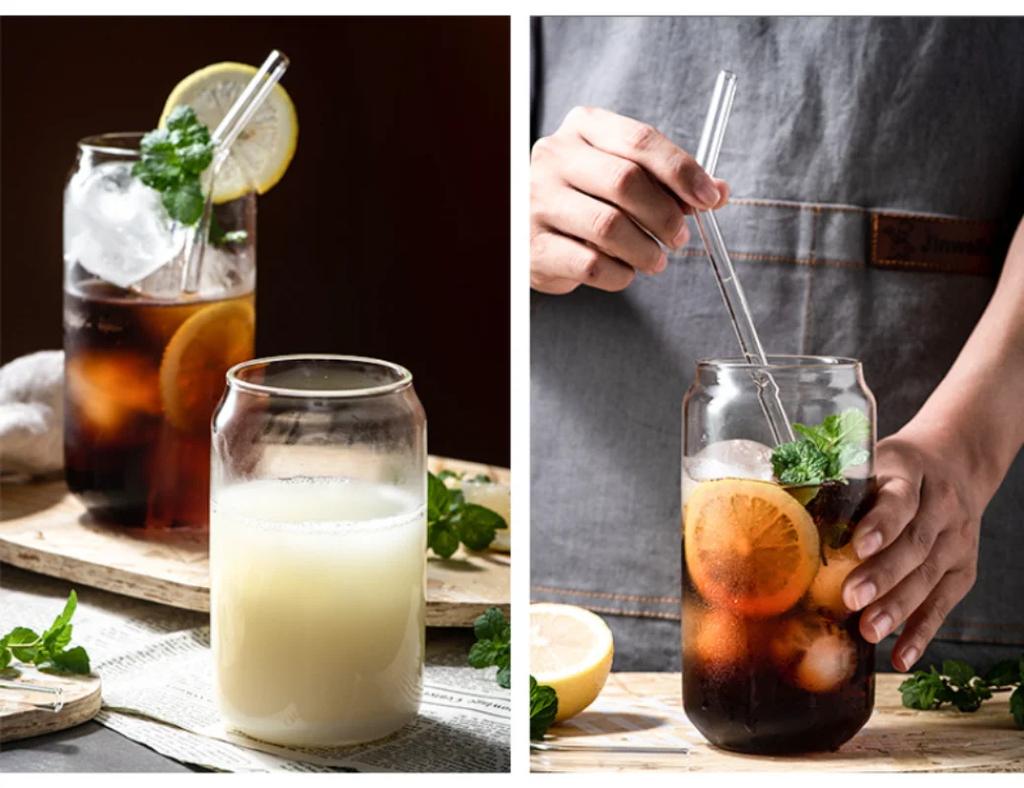 360/500ml Glass Cup Reusable Straw Coke Cup Transparent Water Juice Glass Beer Can Milk Coffee Mug Drinkware Kitchen Accessories