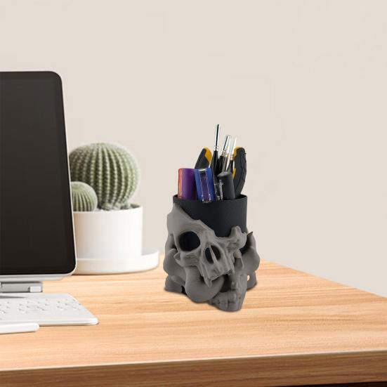 Skull Pen Holder Makeup Brush Holder Bathroom Storage Holder Skeleton Desk Organizer for Keys Cosmetic Tools Halloween Decorations