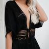 Abito da spiaggia taglie forti S-3XL per donna nero solido bianco pizzo abbigliamento da spiaggia protezione solare vestiti maglia copricostume da spiaggia per donna