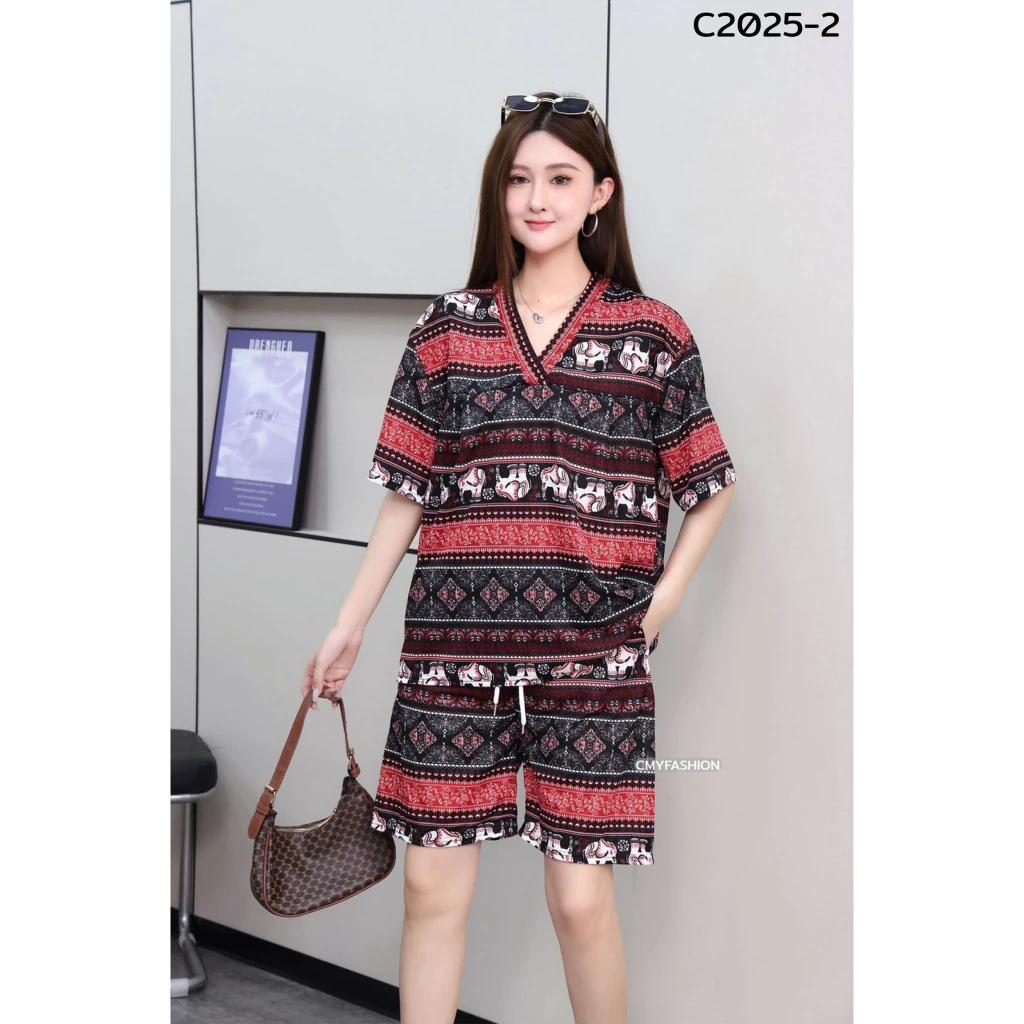 Elephant Pants Shorts Shirt Set V-neck Crop Top Short Sleeve Adjustable Elastic Waistband Strap Women Print Casual Boho Bohemian Retro Vintage