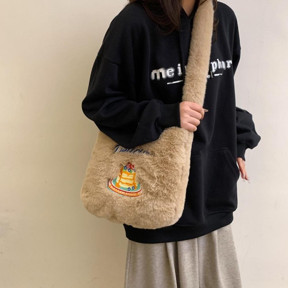 Dojíždění Plyšová Taška přes Rameno Roztomilá Taška do Podpaží Měkká Donut Vyšívaná Crossbody Taška Dámská