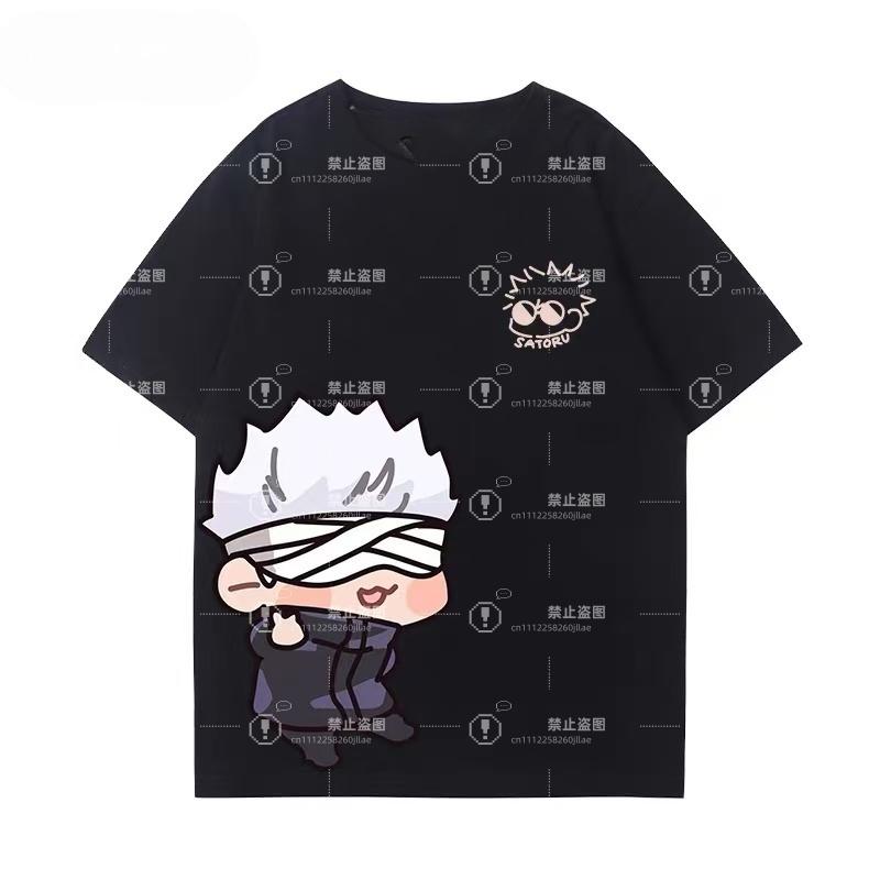 Anime Jujutsu Kaisen Gojo Satoru T-shirt with Cute Q Print, Unisex, Oversize, Casual, Short Sleeve, Streetwear, High Quality