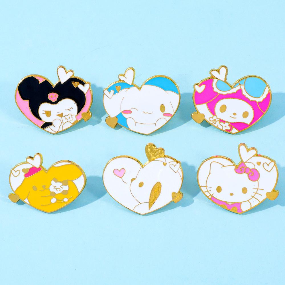 Soft Cute Sanrio Metal Badge Love Styling Kulomie Melody Jade Cinnamon Dog Alloy Brooch