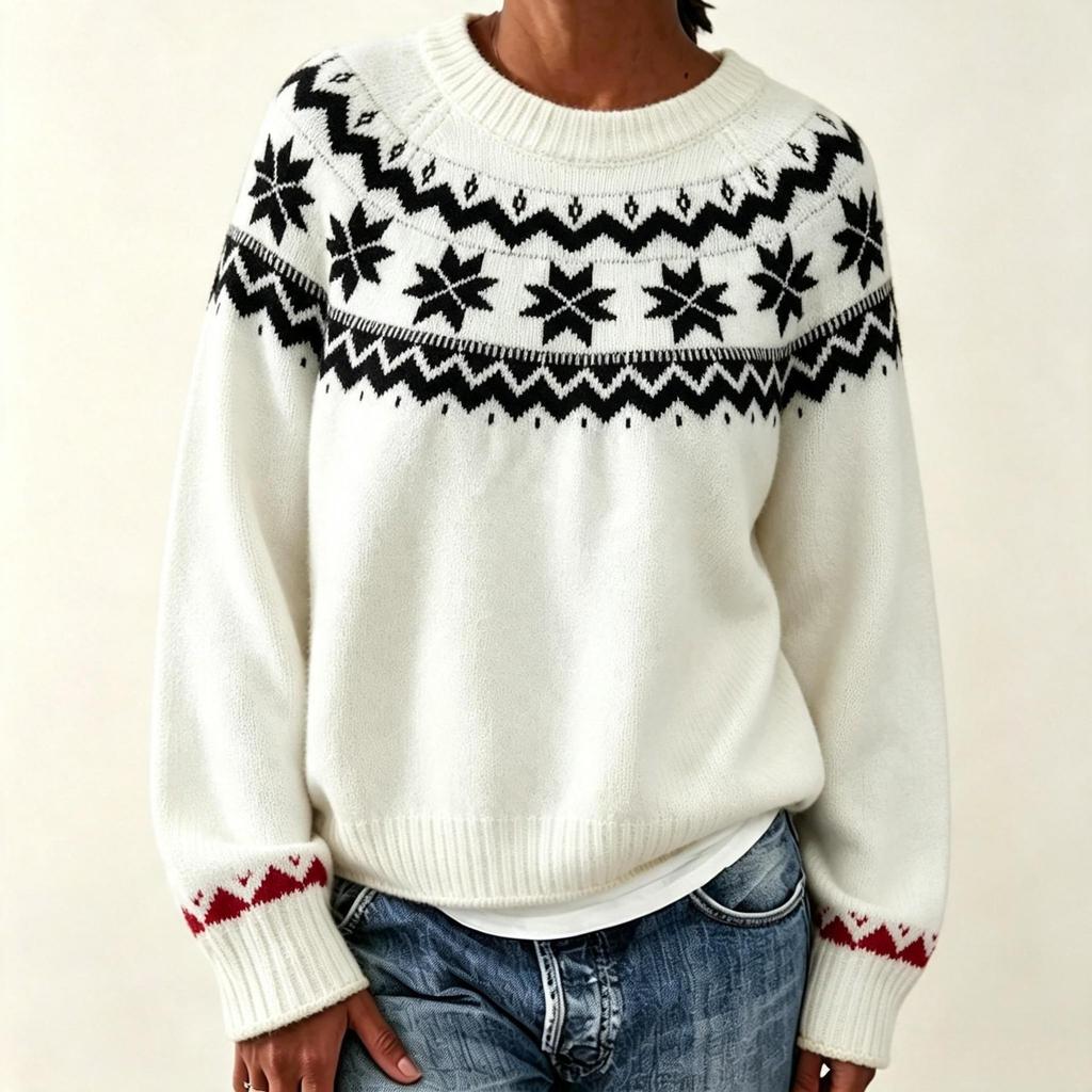 Retro Fair Isle Color Block Pullover Sweater - Plus Size Knitwear for Autumn & Winter