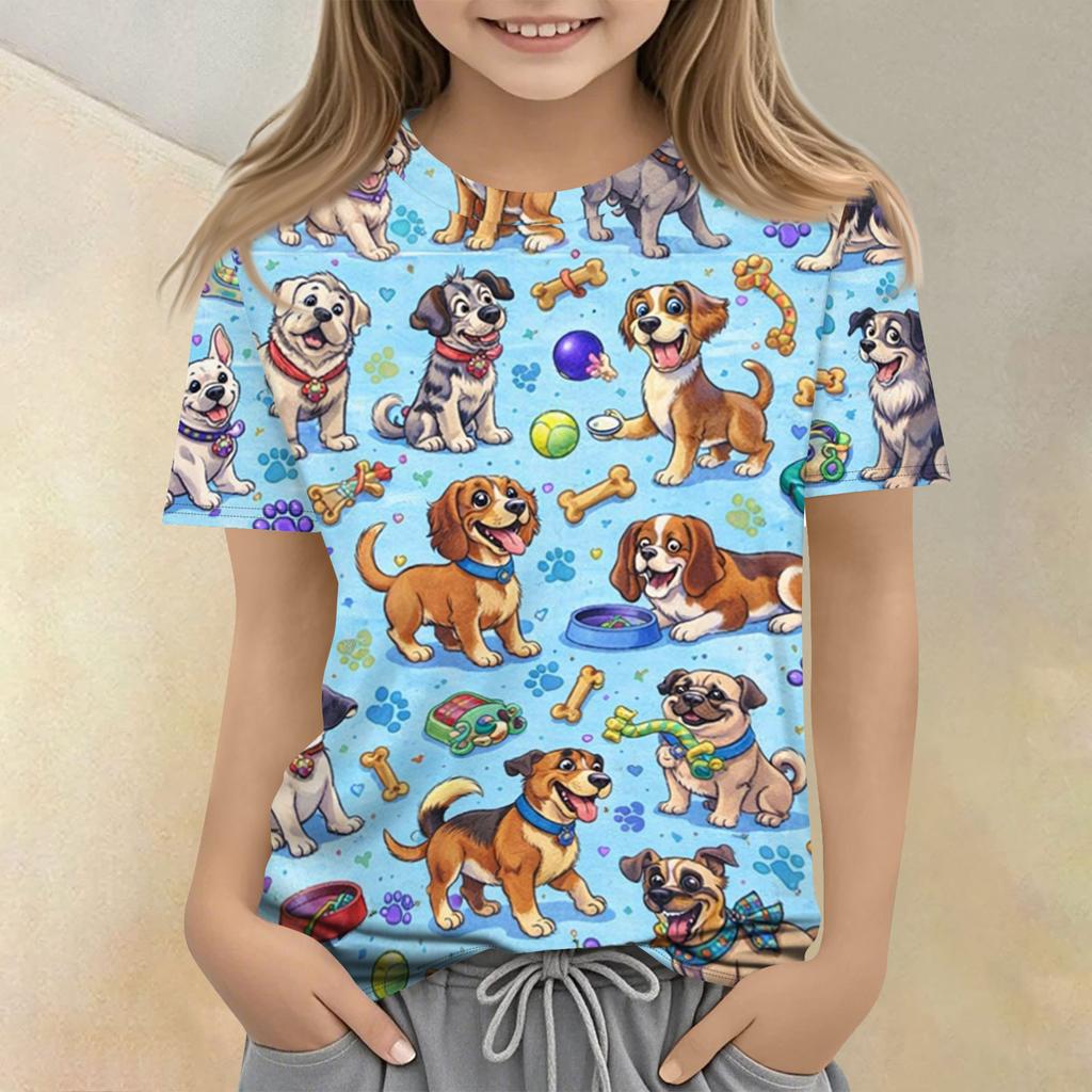 Children's Printed Round Neck Short Sleeved Casual T-shirt