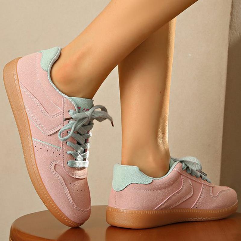 Fashion Pink Lace Up Sports Shoes Women Spring Autumn Breathable Plus Size 35-44 Sneakers Woman Suede Sewing Casual Shoes Flats