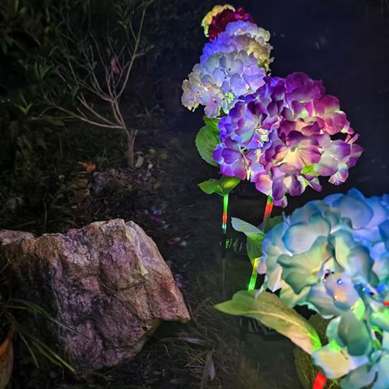 Fairy Hydrangea Light, LED Solar Powered Outdoor Garden Stake Lights  Artificial Hydrangea Flower Light for Path Yard Walkway Patio