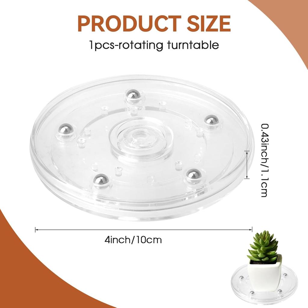 4 Inch Turntable Acrylic Mini Turntable Organizer, Cookie Turntable Clear Ball Bearing Rotating Tray Small Turntable for Table Rack Computer Monitor