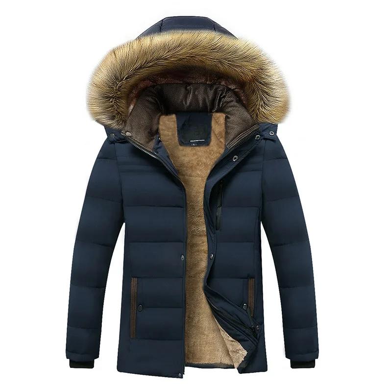 Vinter varm tykk fleece parkas herre vanntett hette pelskrage parka jakke frakk herre høstmote uformelle parkas herre
