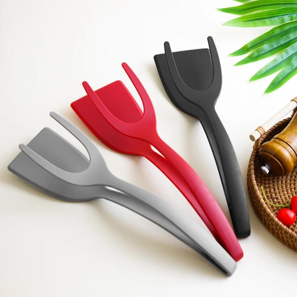2 in 1 Grip Flip Spatula Clamp Egg Pancake Fish Toast Omelette Non Stick Tongs Silicone Home Kitchen Cooking Turner Tool