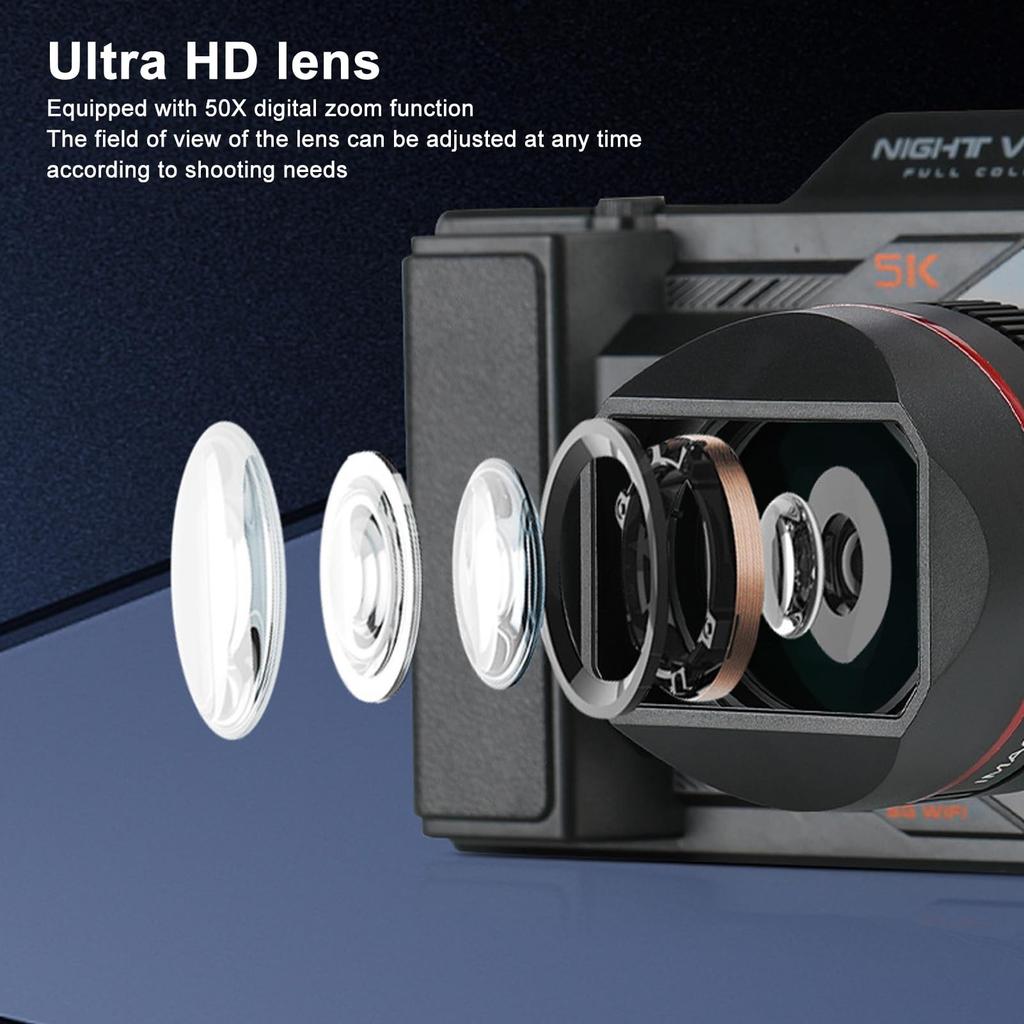 5K 50MP Nachtsicht IR Vollfarbe Nacht Großbildschirm Infrarot 64GB Karte 50X 4800mAh Kamera, Vision, 4-Zoll Kamera, Inklusive, Zoom,