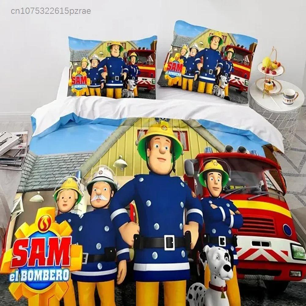 3D Print Cartoon Fireman Sam Bedding Set Duvet Cover With Pillowcase Single Double Twin Full Queen King Size
