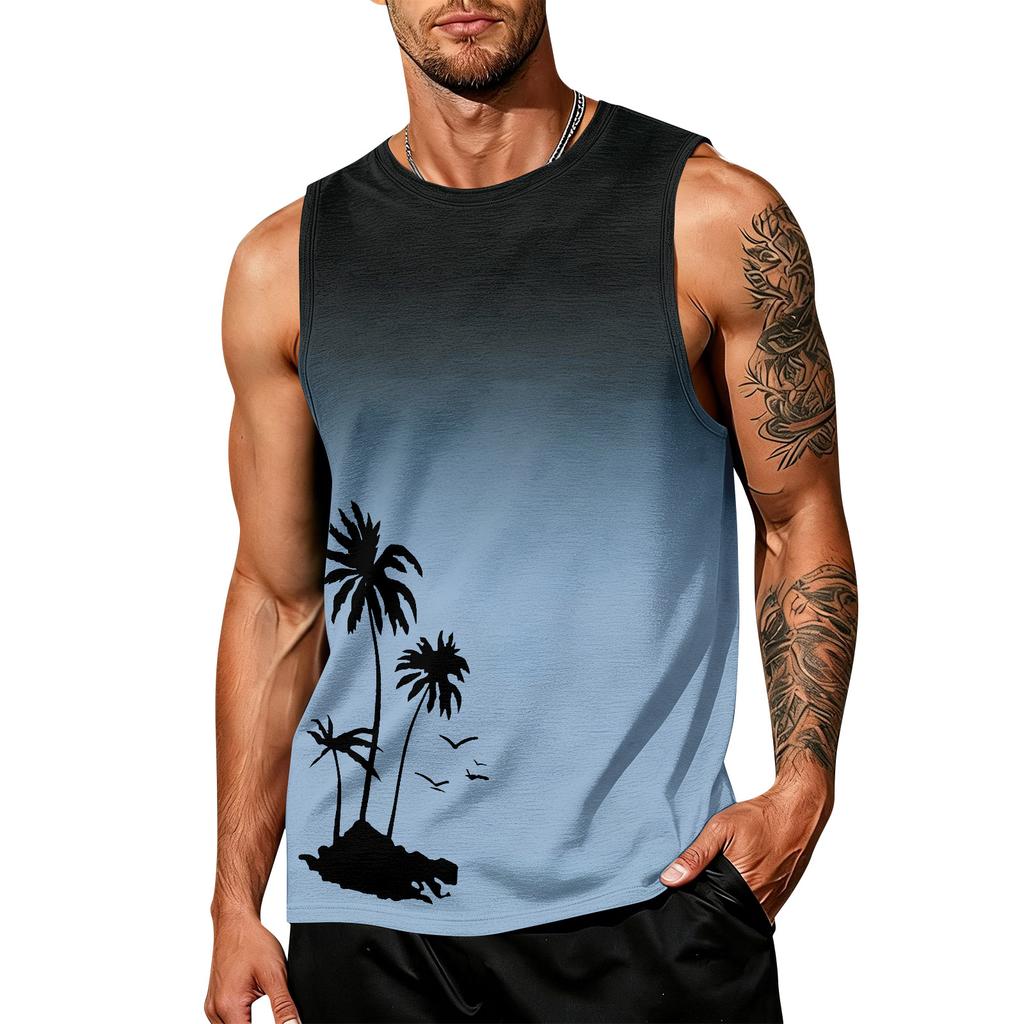 Men's Sleeveless Tank Top Casual Summer Muscle Shirt Hawaiian Print Lightweight Athletic Vest for Outdoor Sports Gym Workout