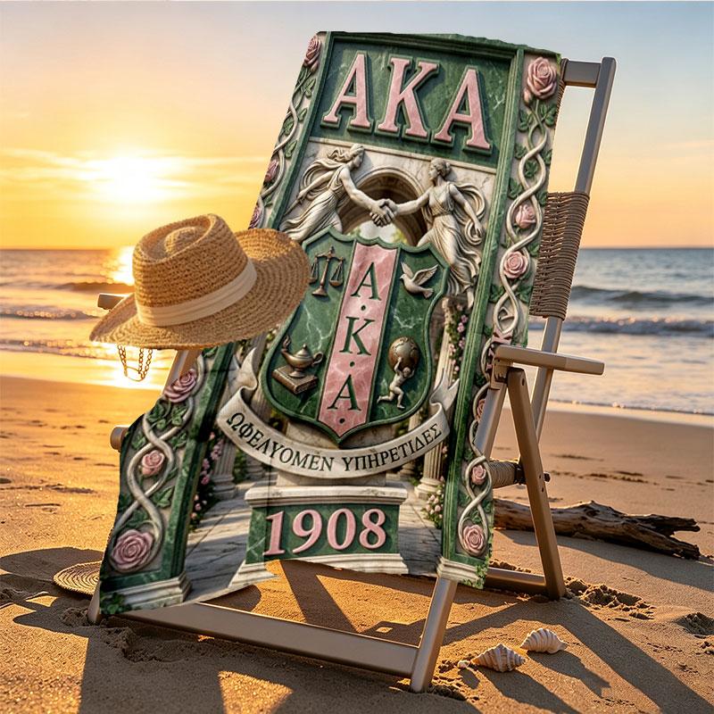 Alpha Kappa Alpha Print Beach Towel Design, Soft, Lightweight. for Home Bathroom, Spa, Pool, Yoga, Surfing, Camping, Gift for Family, Friend