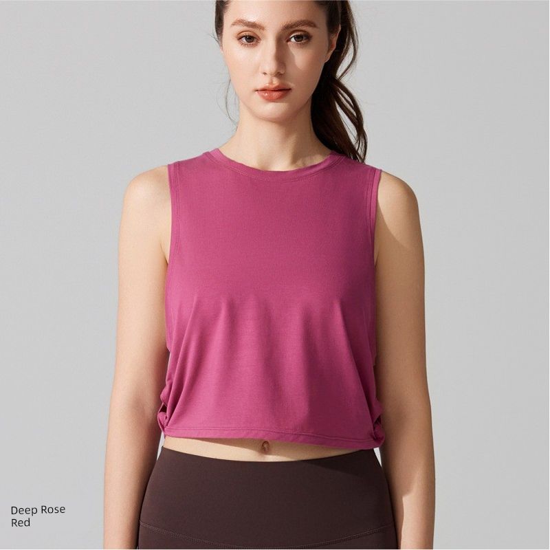 

Sports Fitness Top Women Loose Short Yoga Clothes T-shirt Training Running round Neck Vest Sleeveless Quick-Drying Breathable Deep Rose Red XL