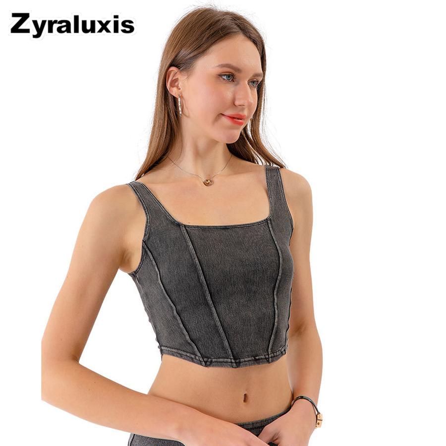 New Women's Denim Yoga Muscle Tank Top - Slimming Scoop Neck Athletic Vest for Workout and Outdoor Wear