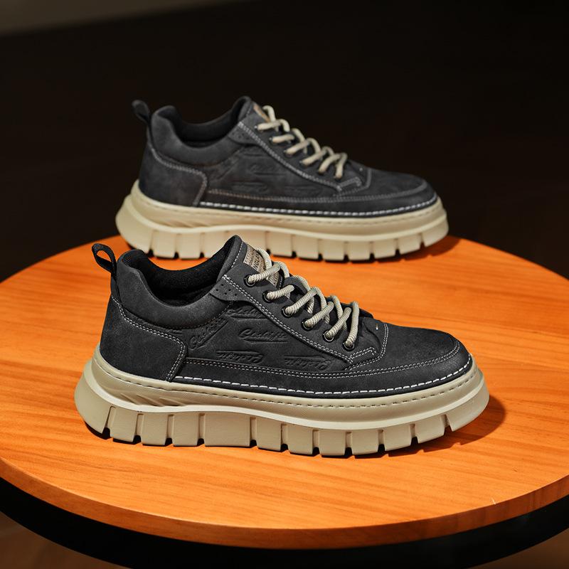 Autumn New Shoes for Men Leather Casual Shoes Fashion Flat Leisure Platform Shoes Retro Lace-up Sneaker