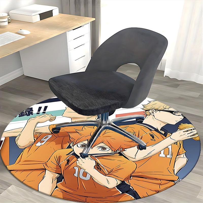 1pc Haikyuu!! Anime Round Carpet Office Chair Mat, AntiSlip Rug with ICS Logo Design for Home Decor, Gaming Room