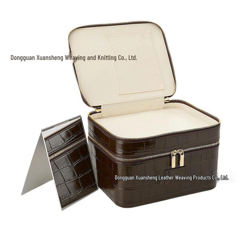 Crocodile Pattern Double Layer PU Leather Makeup Bag - Large Capacity Cosmetic Organizer