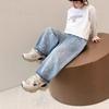Spring Autumn Kids Girl Jeans  Loose Casual Kids Denim Pants with Embellishments Children Girls Shiny Trousers