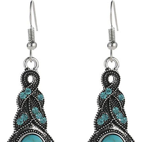 1 Set Women Necklace Earrings Faux Turquoise Vintage Jewelry Electroplating Sparkling Jewelry Set for Party