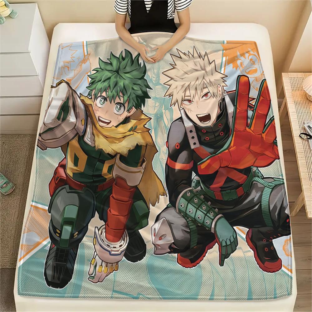 My Hero Academia Deku & Bakugo Pattern Flannel Blanket, High Quality Comfortable for All Seasons, Home Decor, Warmth and Comfort, Perfect for Gifts.