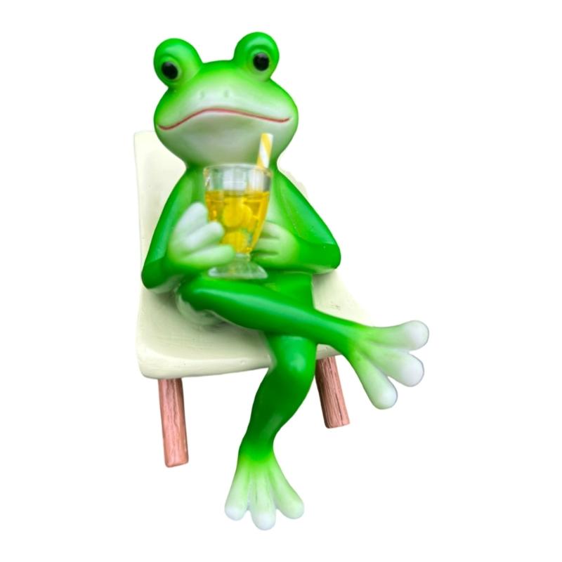 

Whimsically Lying Frogs Drinking Juices Resins Sculpture Miniature Outdoor Balconies Decoration Home Garden Ornament 1