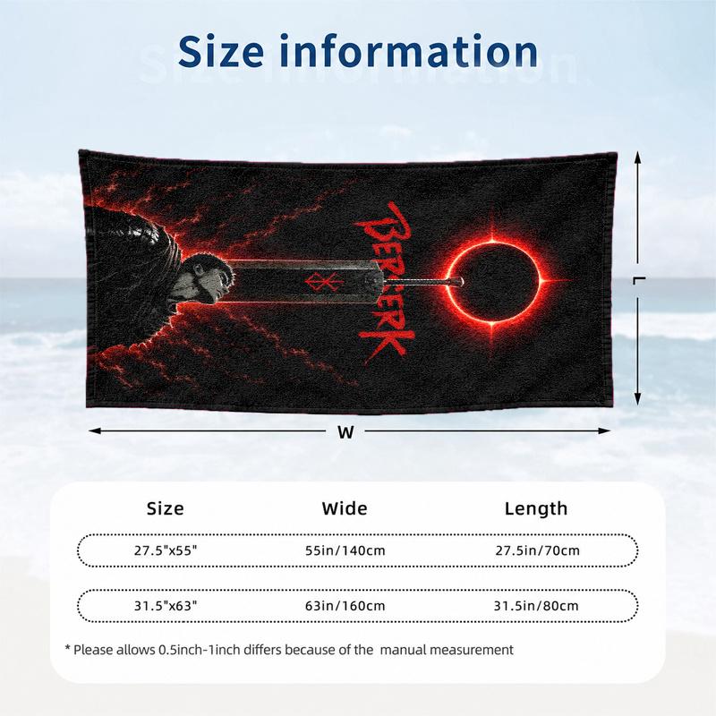 Berserk Beach Towel Quick Dry Soft MicrofiberSand Resistant Oversized Cabana Bath Sheet for Swimming Pool Travel Gift